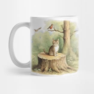 cute cat on a tree stump Mug